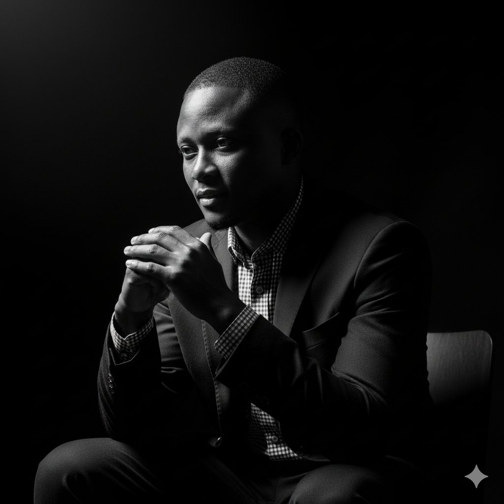 Dramatic black-and-white portrait